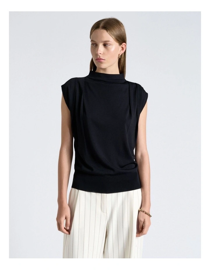 Draped Shoulder Knit Top in Black image 3