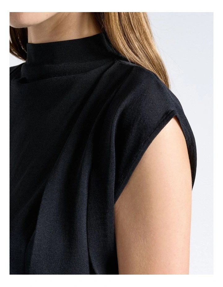 Draped Shoulder Knit Top in Black image 4
