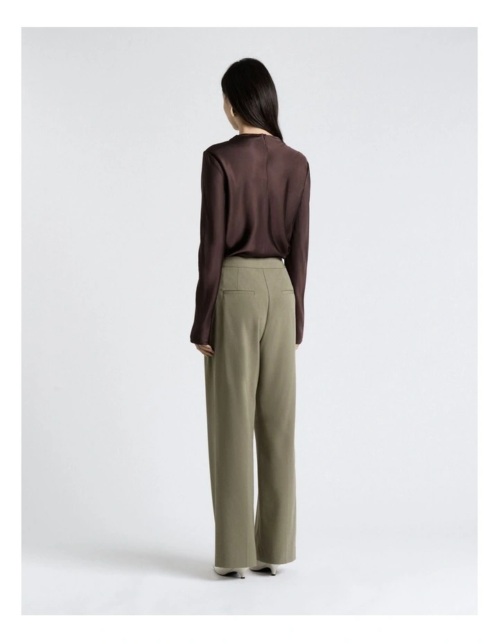 Coffee Satin Long Sleeve Top in Brown image 2