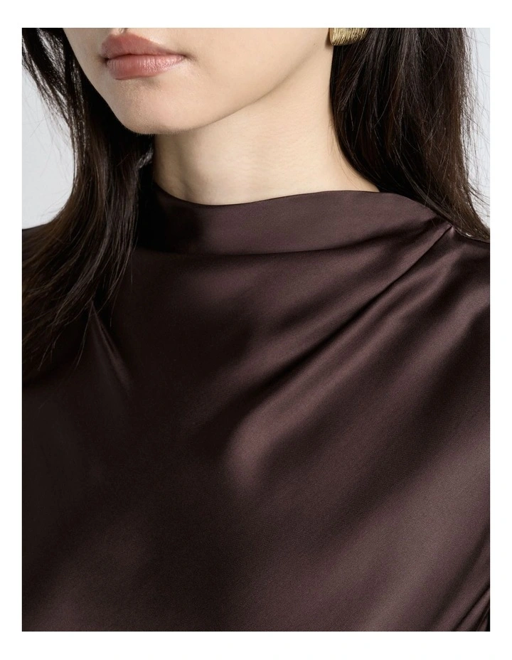 Coffee Satin Long Sleeve Top in Brown image 4