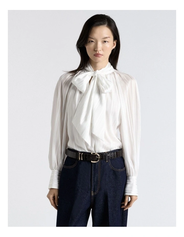Georgette Satin Stripe Blouse in White image 1