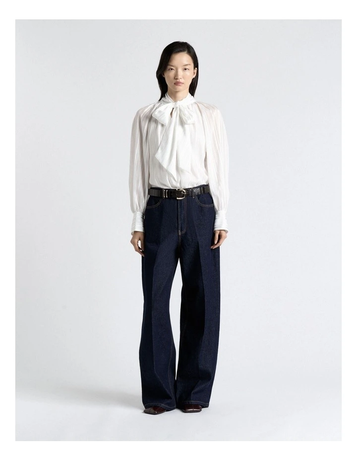 Georgette Satin Stripe Blouse in White image 3