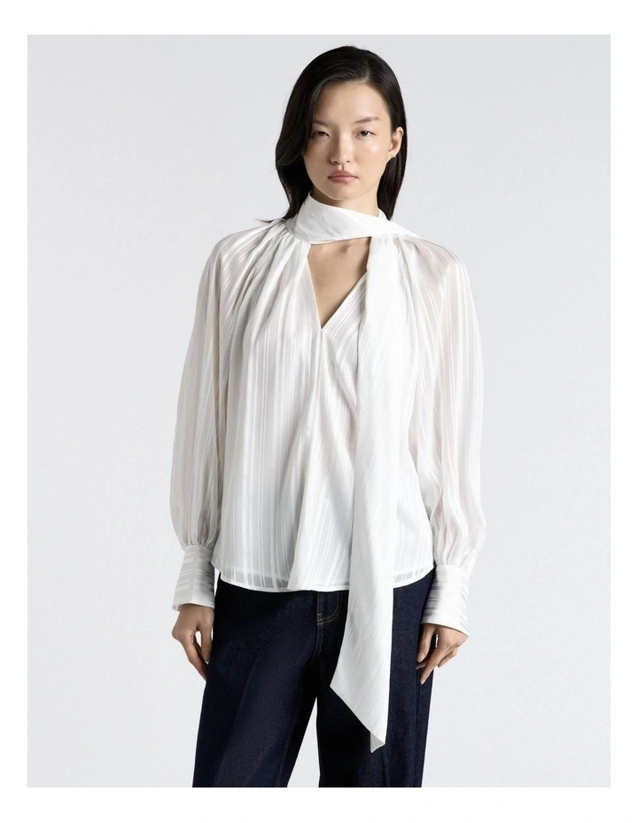 Georgette Satin Stripe Blouse in White image 4