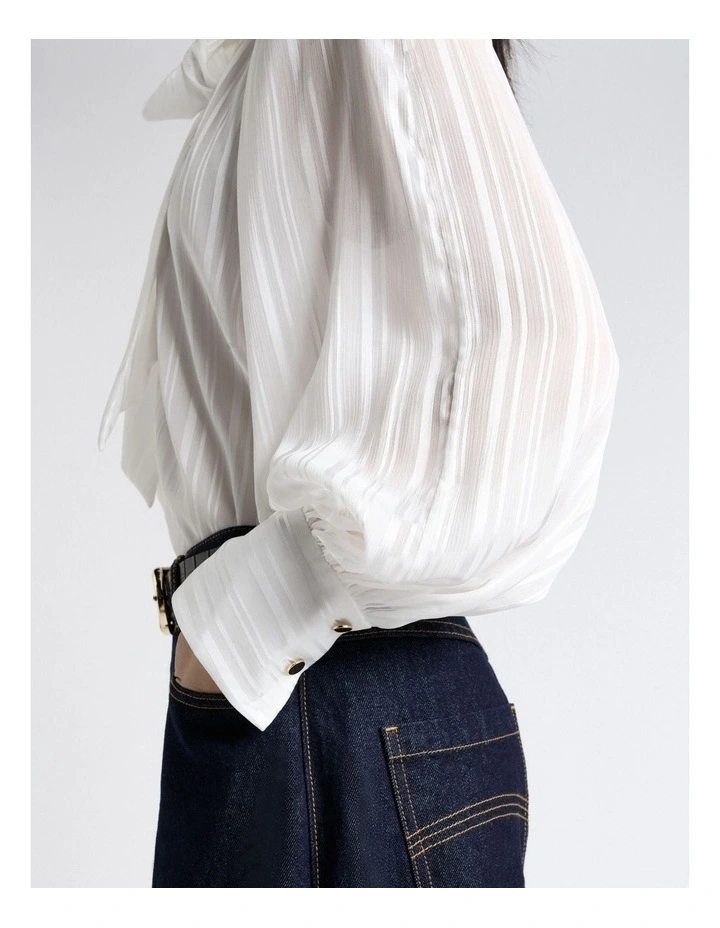 Georgette Satin Stripe Blouse in White image 5