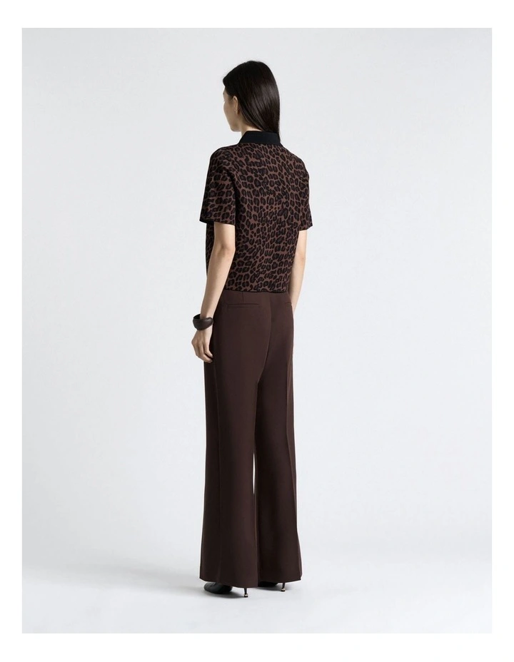 Milano Leopard Jacquard Polo Top in Brown image 2