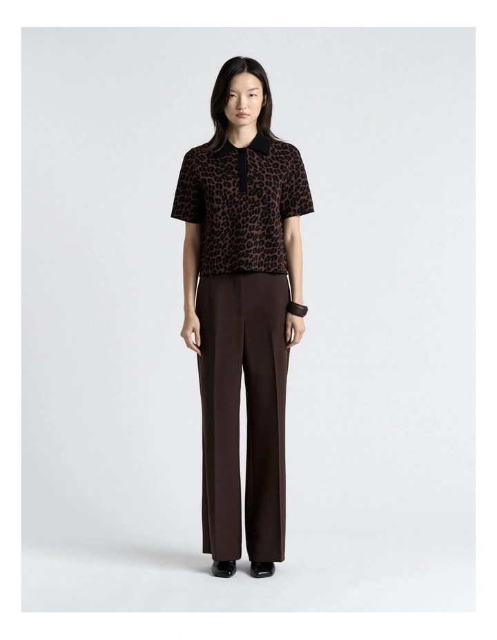 Milano Leopard Jacquard Polo Top in Brown image 3