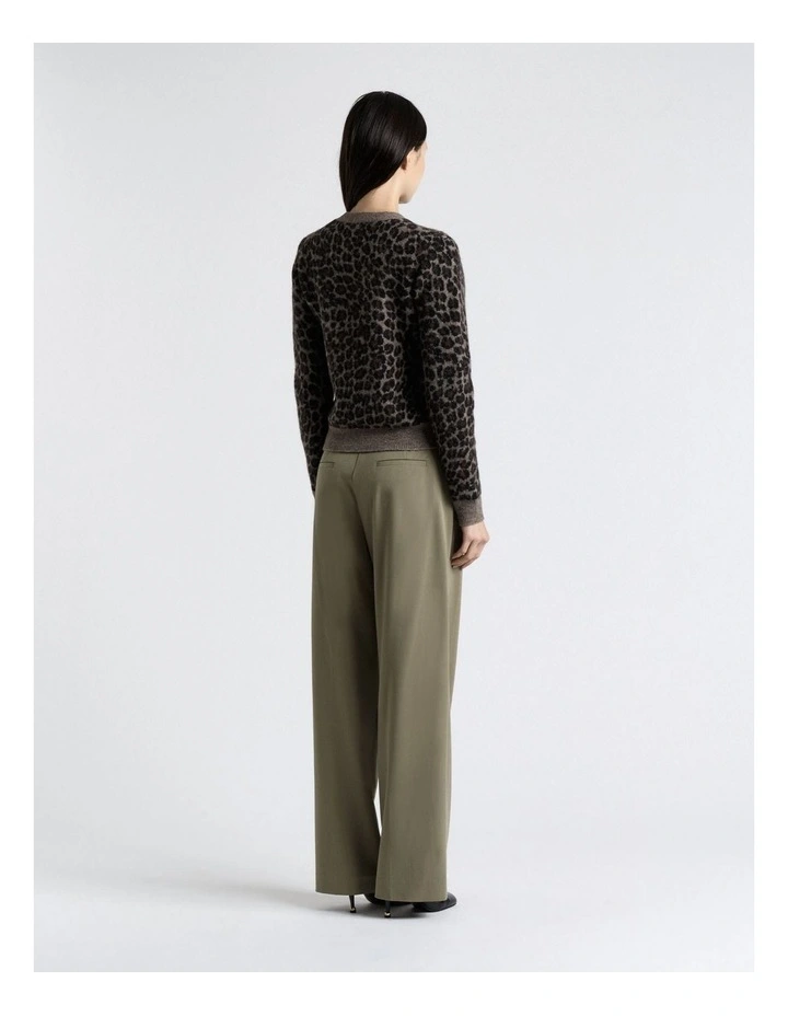 Brushed Alpaca Wool Blend Leopard Knit Top in Grey image 2