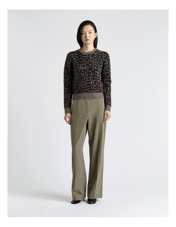 Brushed Alpaca Wool Blend Leopard Knit Top in Grey image 3