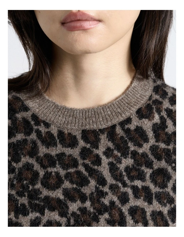 Brushed Alpaca Wool Blend Leopard Knit Top in Grey image 4