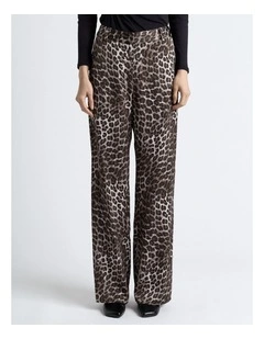 Leopard Viscose Satin Wide Leg Pant in Multi