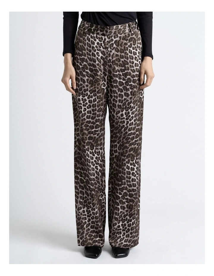 Leopard Viscose Satin Wide Leg Pant in Multi image 1