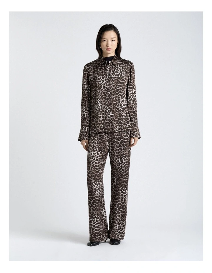 Leopard Viscose Satin Wide Leg Pant in Multi image 4