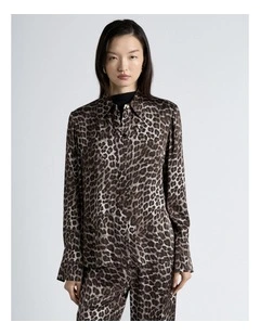 Leopard Viscose Satin Shirt in Multi