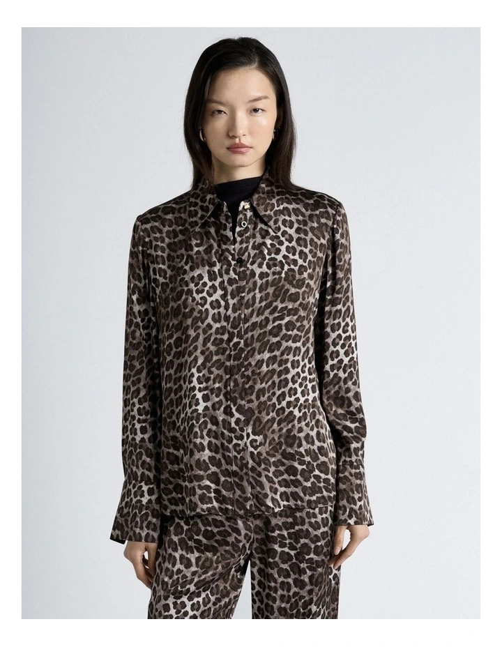 Leopard Viscose Satin Shirt in Multi image 1