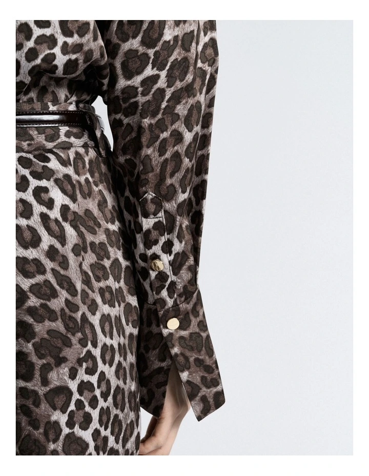 Leopard Viscose Satin Shirt in Multi image 4