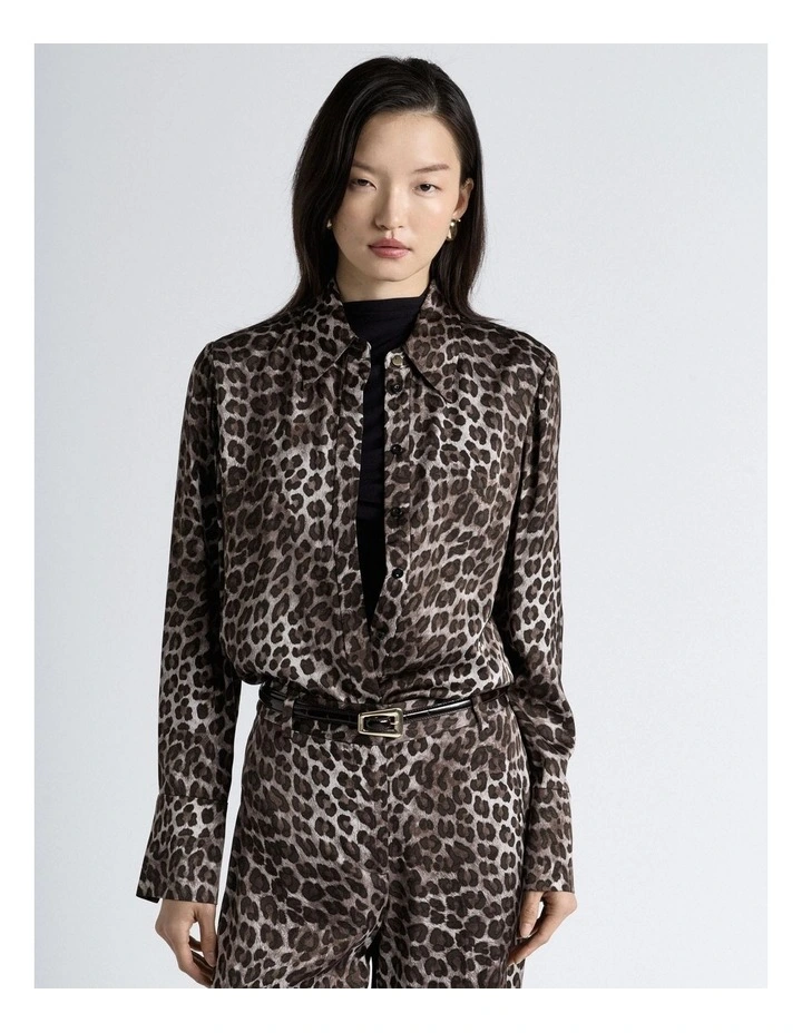 Leopard Viscose Satin Shirt in Multi image 5