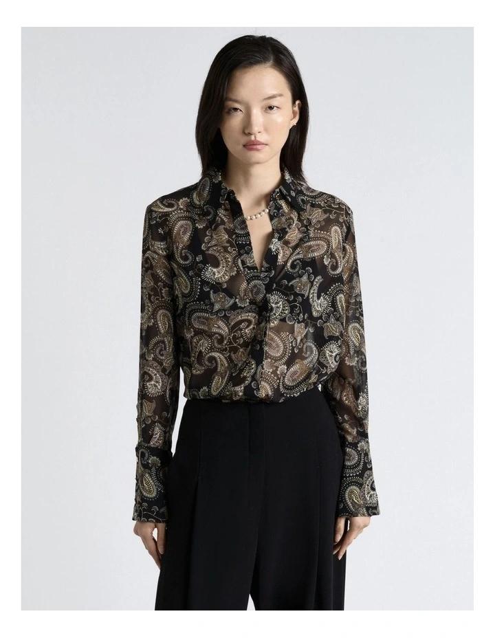Paisley Georgette Shirt in Black image 1