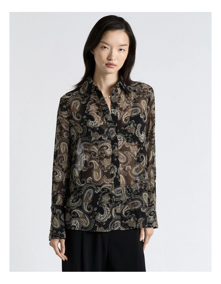 Paisley Georgette Shirt in Black image 7