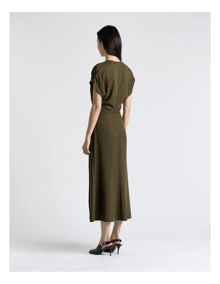 Stretch Crepe Midi Dress in Khaki image 2