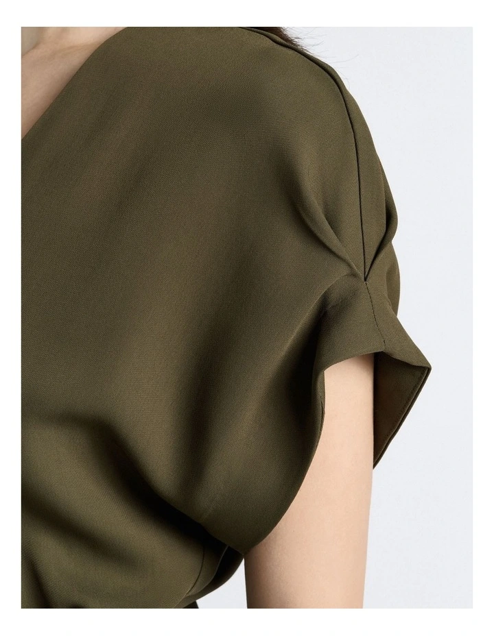 Stretch Crepe Midi Dress in Khaki image 4