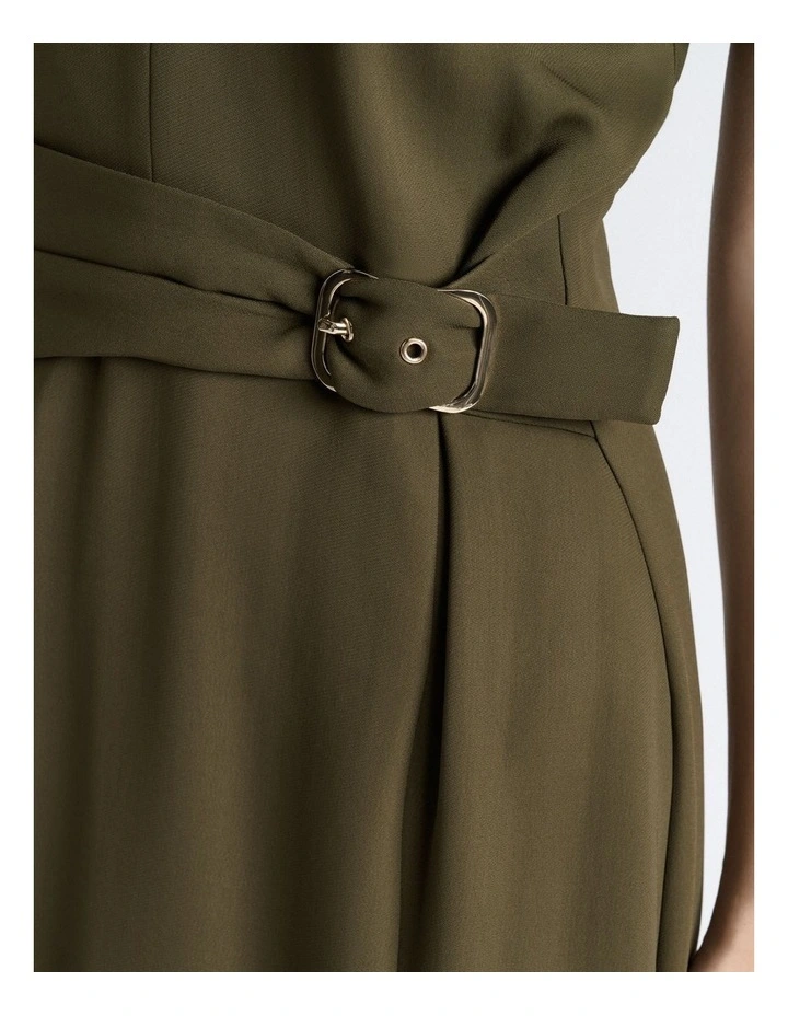 Stretch Crepe Midi Dress in Khaki image 5