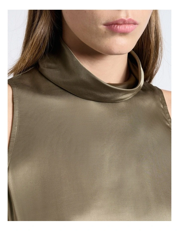 Light Khaki Satin Funnel Neck Top image 4