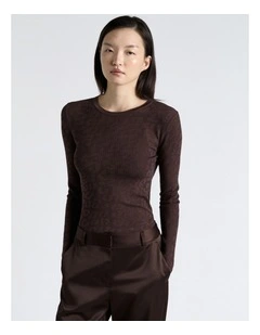 Lace Knit Long Sleeve Tee in Brown