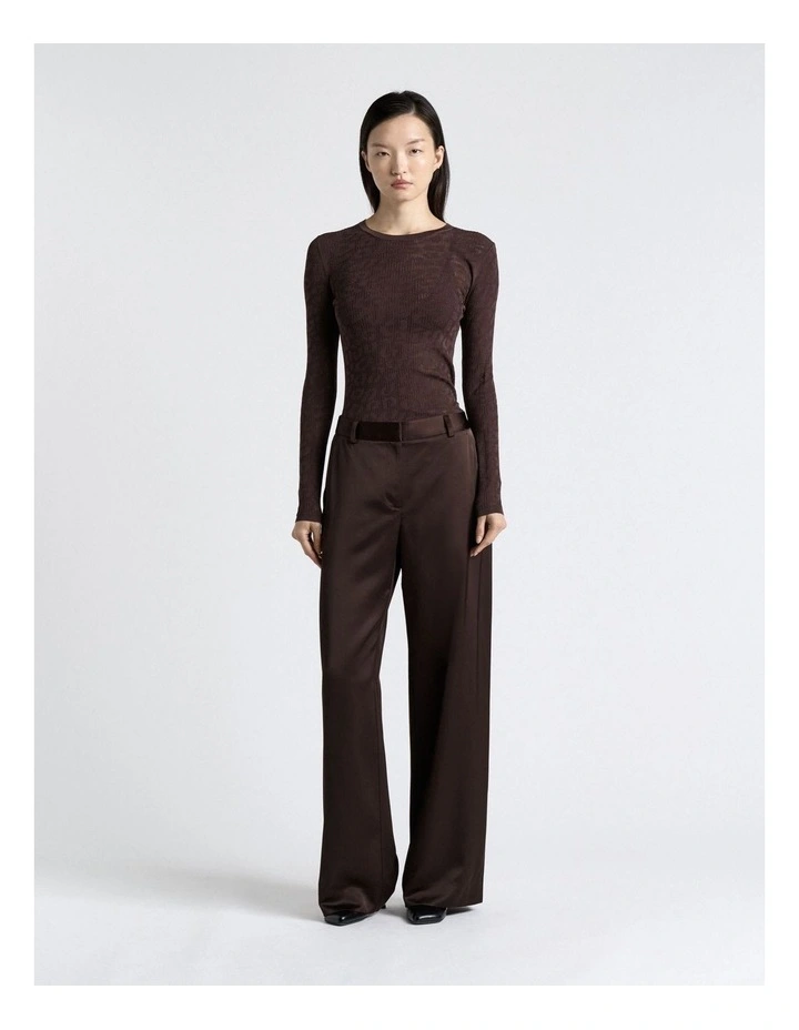 Lace Knit Long Sleeve Tee in Brown image 3