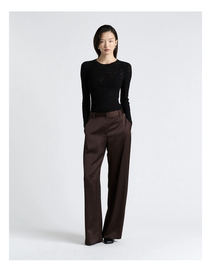 Lace Knit Long Sleeve Tee in Black image 3