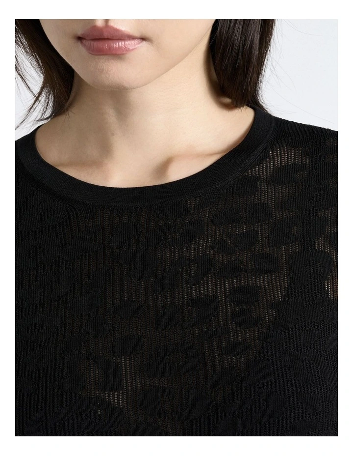 Lace Knit Long Sleeve Tee in Black image 4