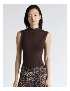 Lace Knit Body Suit in Brown