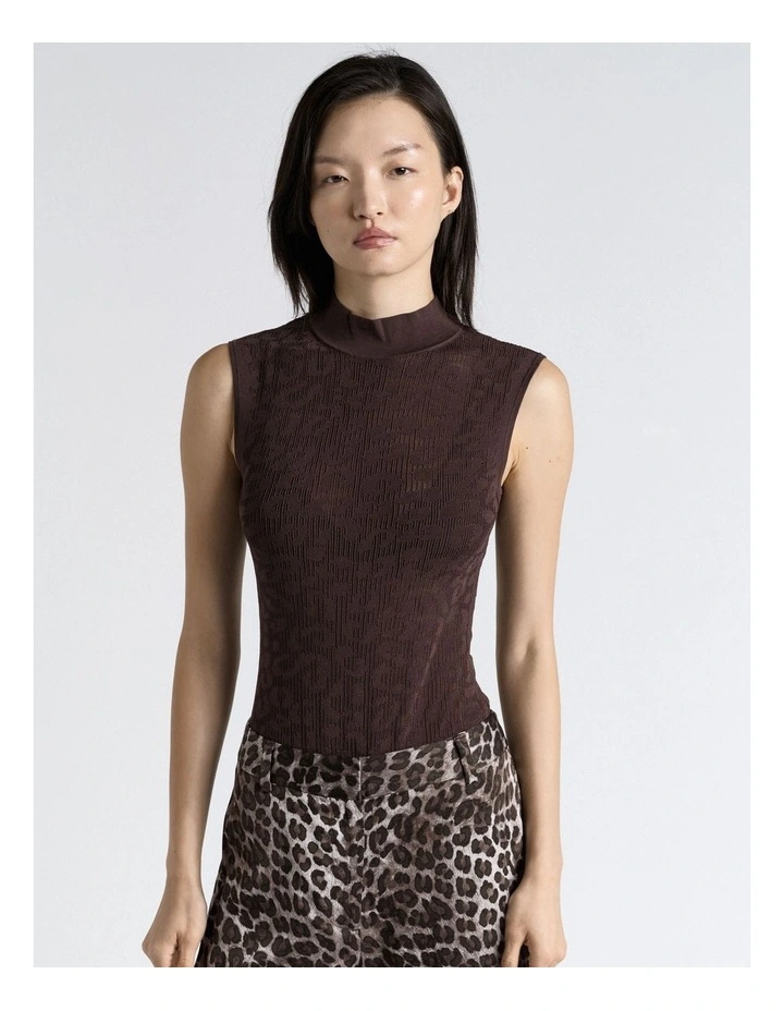 Lace Knit Body Suit in Brown image 1