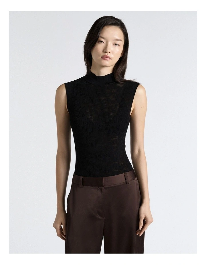 Lace Knit Body Suit in Black image 1