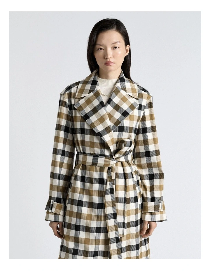 Check Trench Coat in Caramel image 3