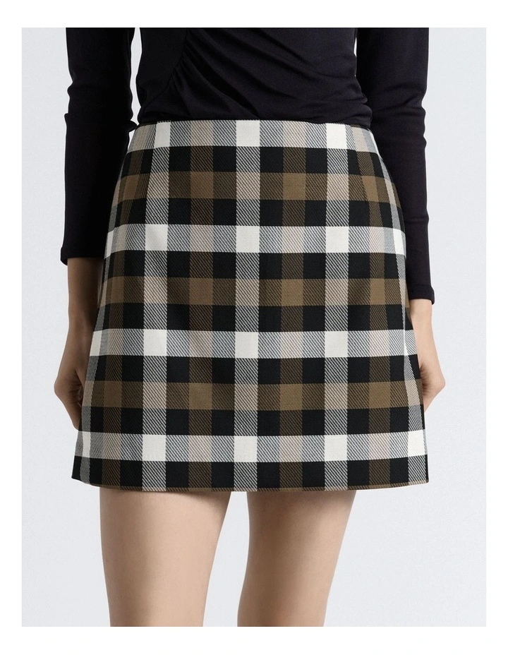Check Mini Skirt in Olive image 1
