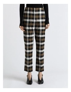 Check Cropped Slim Leg Pant in Olive