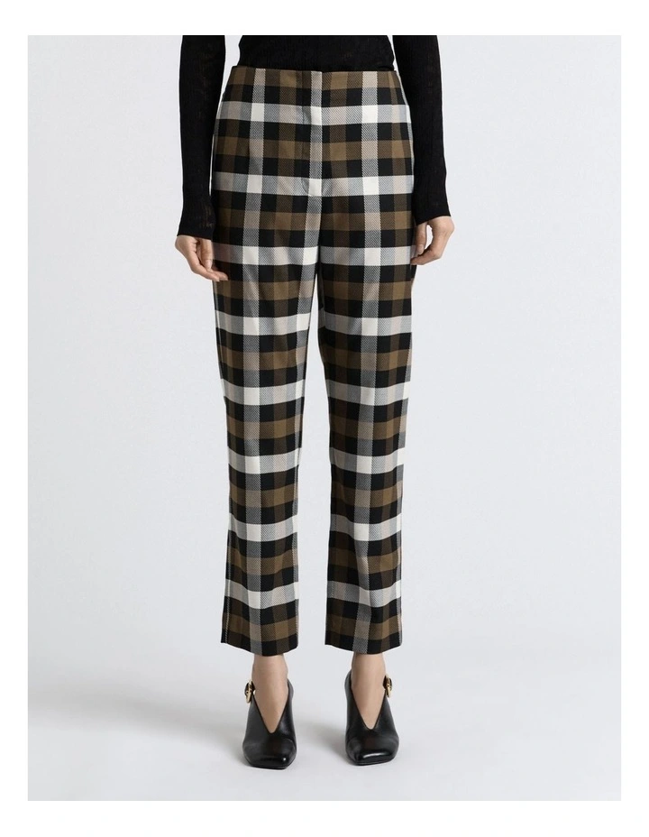 Check Cropped Slim Leg Pant in Olive image 1