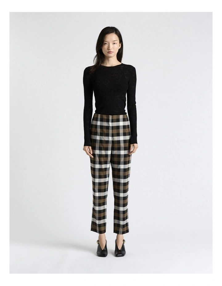 Check Cropped Slim Leg Pant in Olive image 3