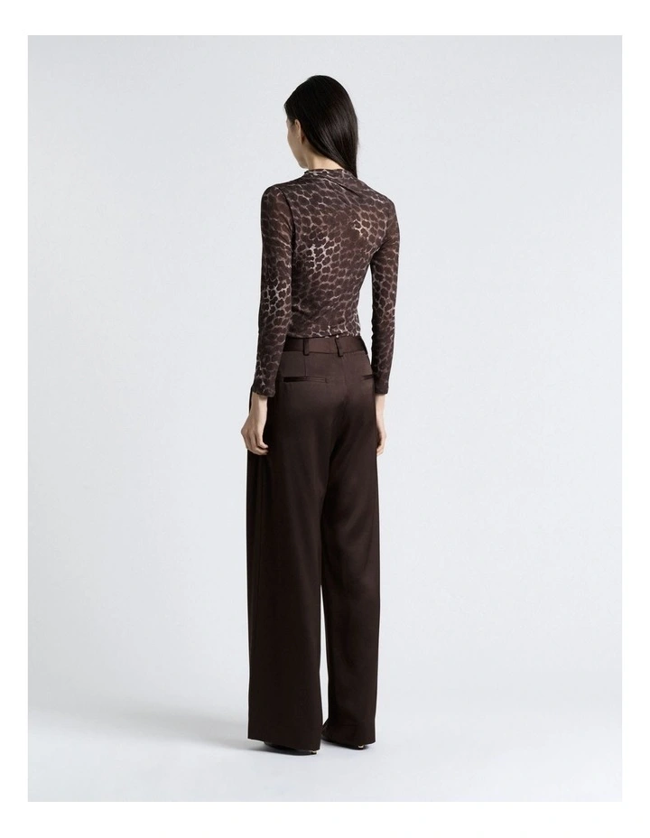 Leopard Ruched Mesh Long Sleeve Top in Brown image 2