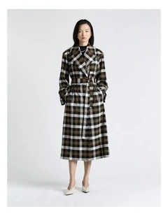 Check Trench Coat in Olive