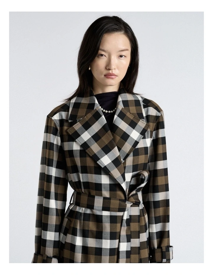 Check Trench Coat in Olive image 3