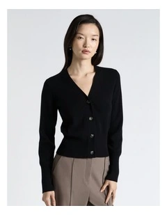 Merino Rib Cardigan in Black