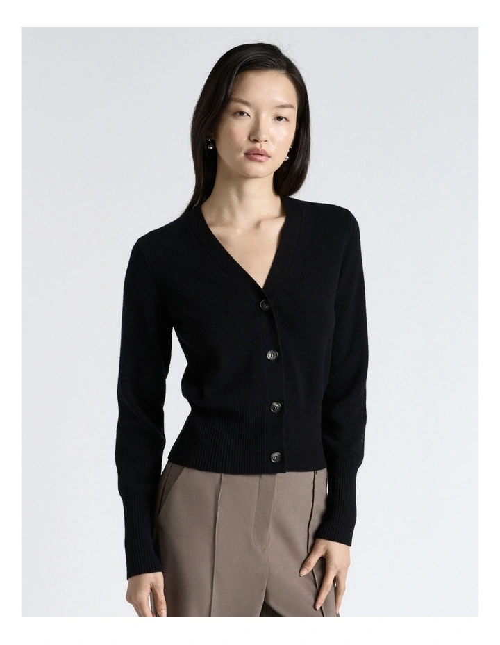 Merino Rib Cardigan in Black image 1