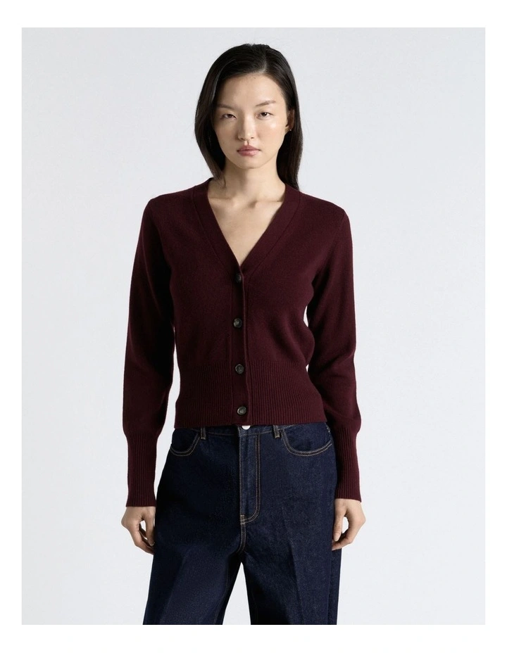 Merino Rib Cardigan in Brown image 3