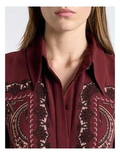 Baroque Paisley Georgette Midi Dress in Maroon