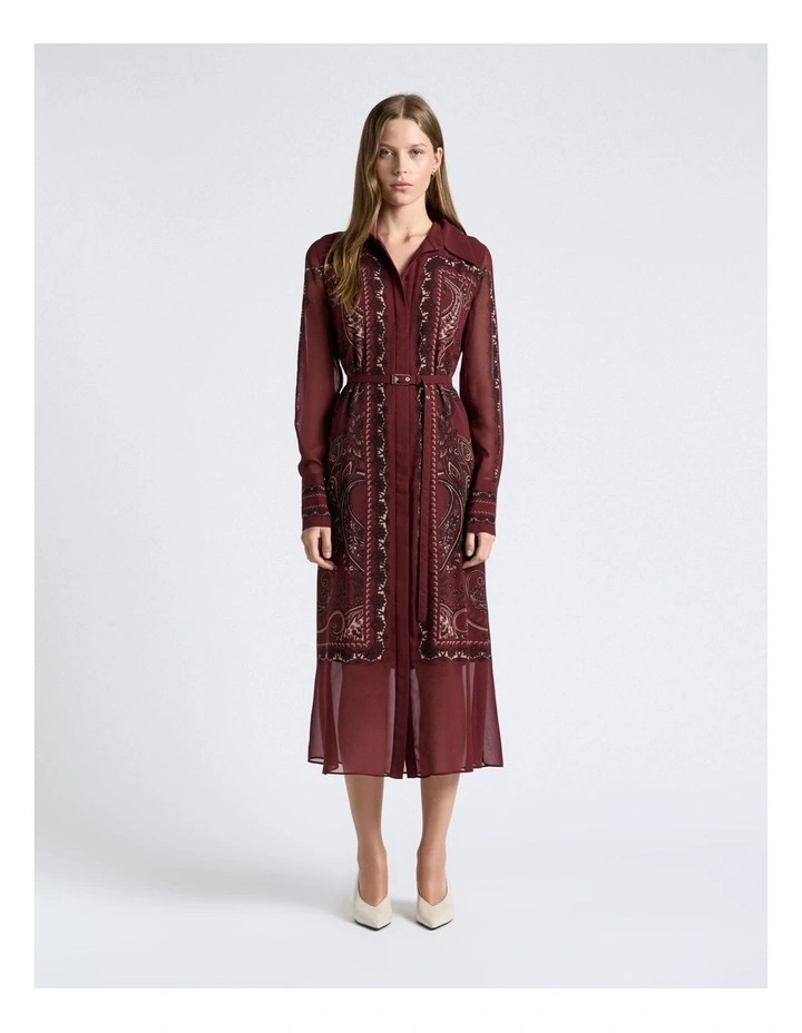 Baroque Paisley Georgette Midi Dress in Maroon image 2