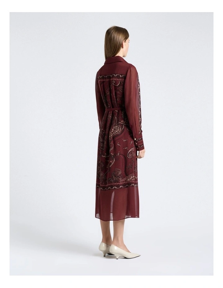 Baroque Paisley Georgette Midi Dress in Maroon image 3