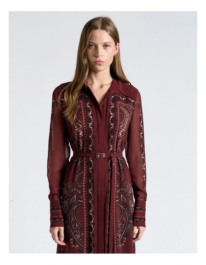 Baroque Paisley Georgette Midi Dress in Maroon image 4