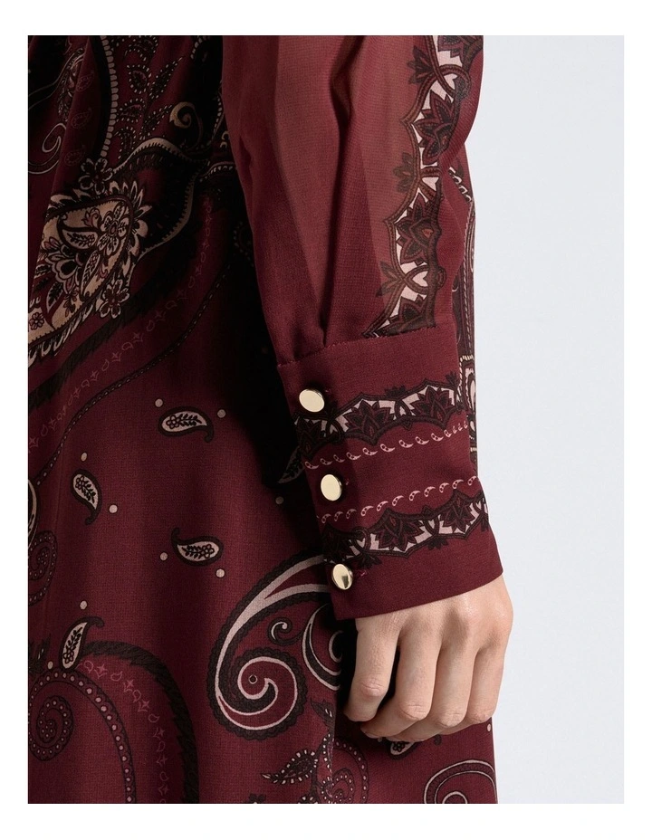 Baroque Paisley Georgette Midi Dress in Maroon image 5
