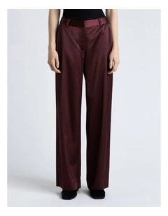 Matte Satin Viscose Wide Leg Pant in Red